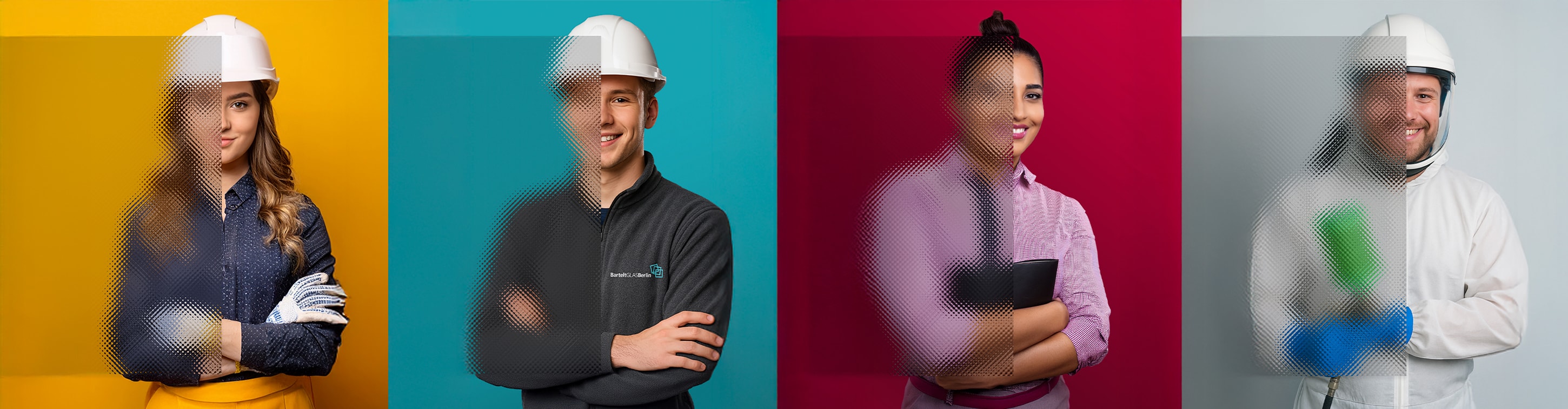 vier-personen-die-durch-eine-scheibe-schauen-und-in-den-ausbildungsbereichen-von-bartelt-angezogen-sind